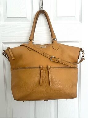 Dooney & Bourke Pebbled Leather Large Satchel Mustard Camel Crossbody J2422176